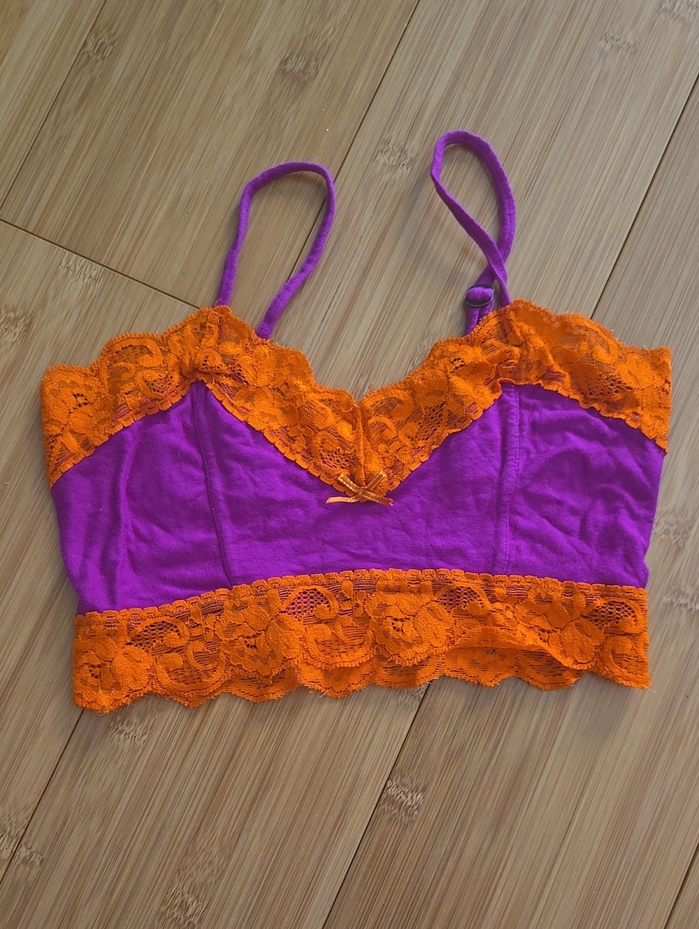 Kensie Fuchsia & Orange Lace Trim Bralette - XS